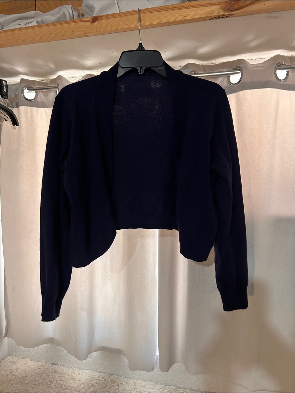Women's Navy Cropped Open-Front Sweater Cardigan